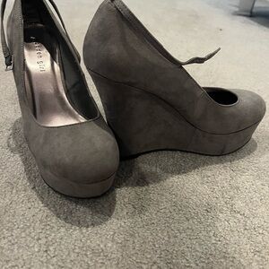 Madden Girl Gray Wedge Heels with Suede Finish